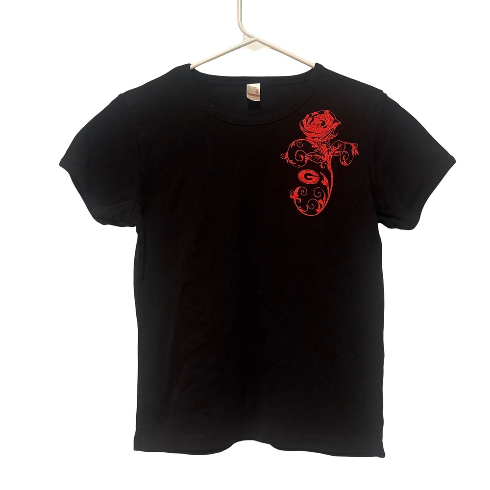 Anvil Graphic Tee Youth L Y2K Black Red Georgia Bulldogs Rose Floral Swirl Shirt